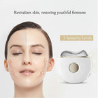 Facial device for skin revitalization with a woman's face showing before and after effects on a light background.