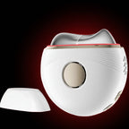 White electronic device with a red accent on a dark background