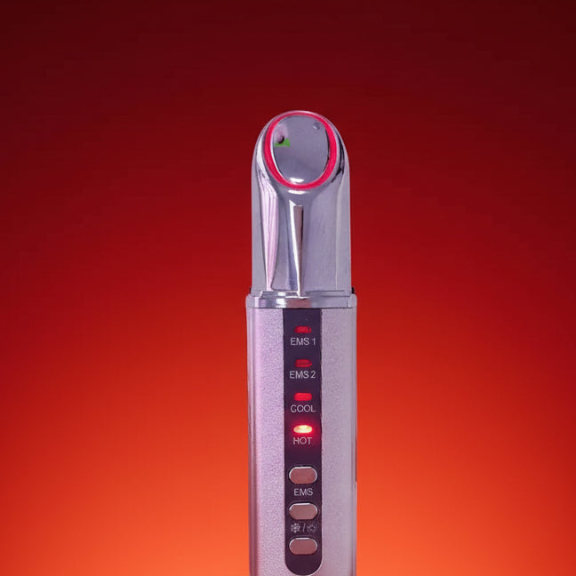 Beauty device with temperature control on a light blue background