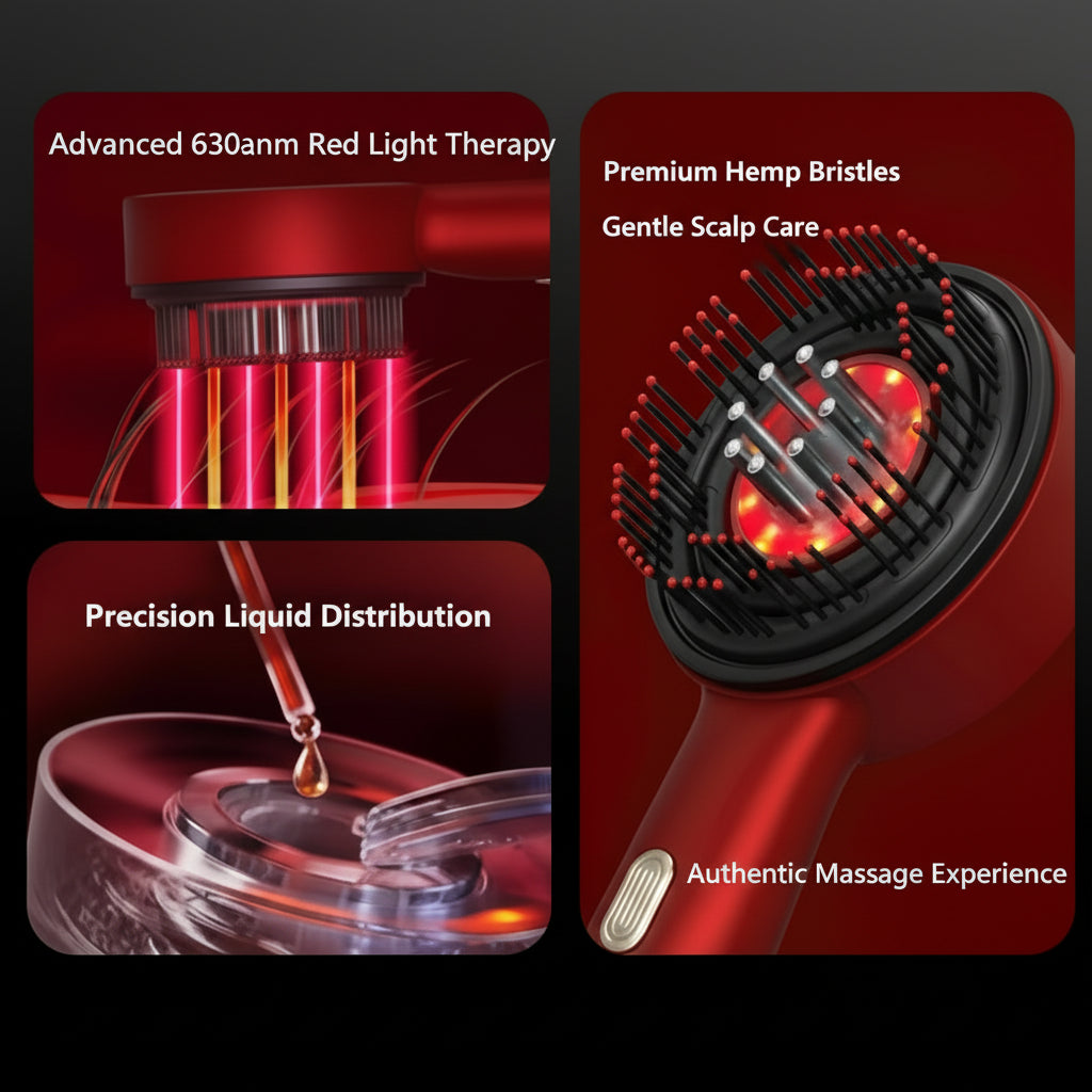 Palm scalp care device with features highlighted on a dark background